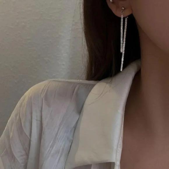 925 Sterling Silver Sequin Shiny Long Tassel Drop Earrings - Picture 2 of 4